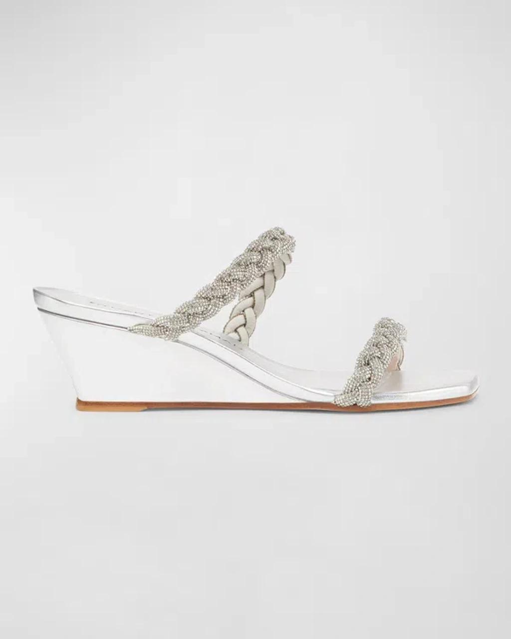 Highshine Crystal Braid Wedge Sandals In Silver Product Image