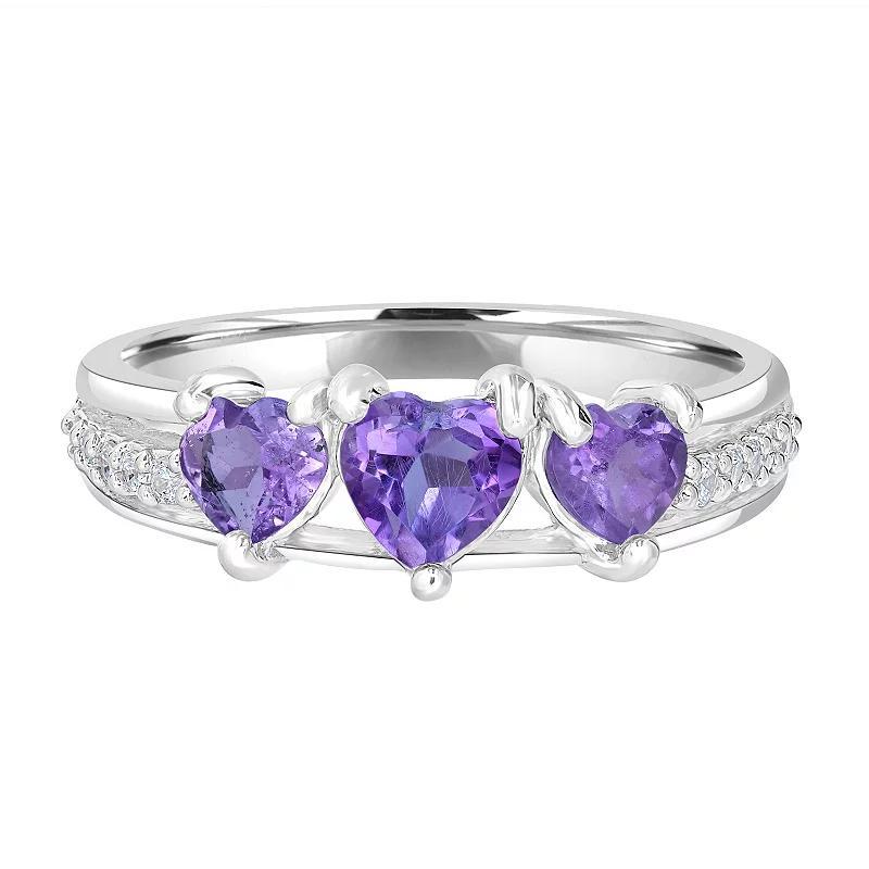 Gemistry Sterling Silver Stone 3 Hearts Ring, Womens Purple Product Image