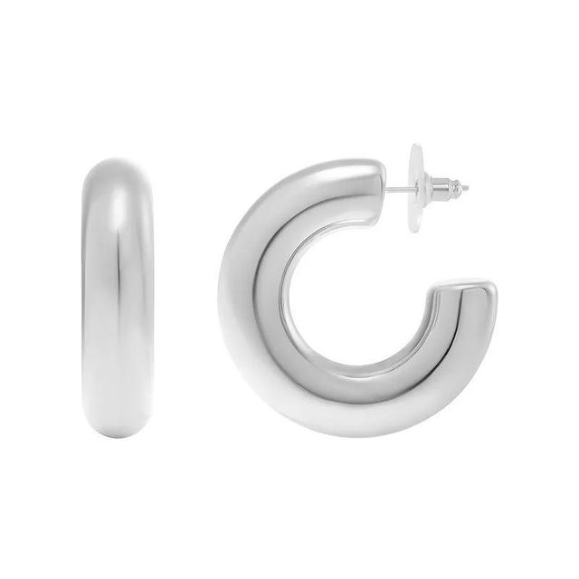 Emberly Polished Tube C Hoop Earrings, Womens, Grey Product Image