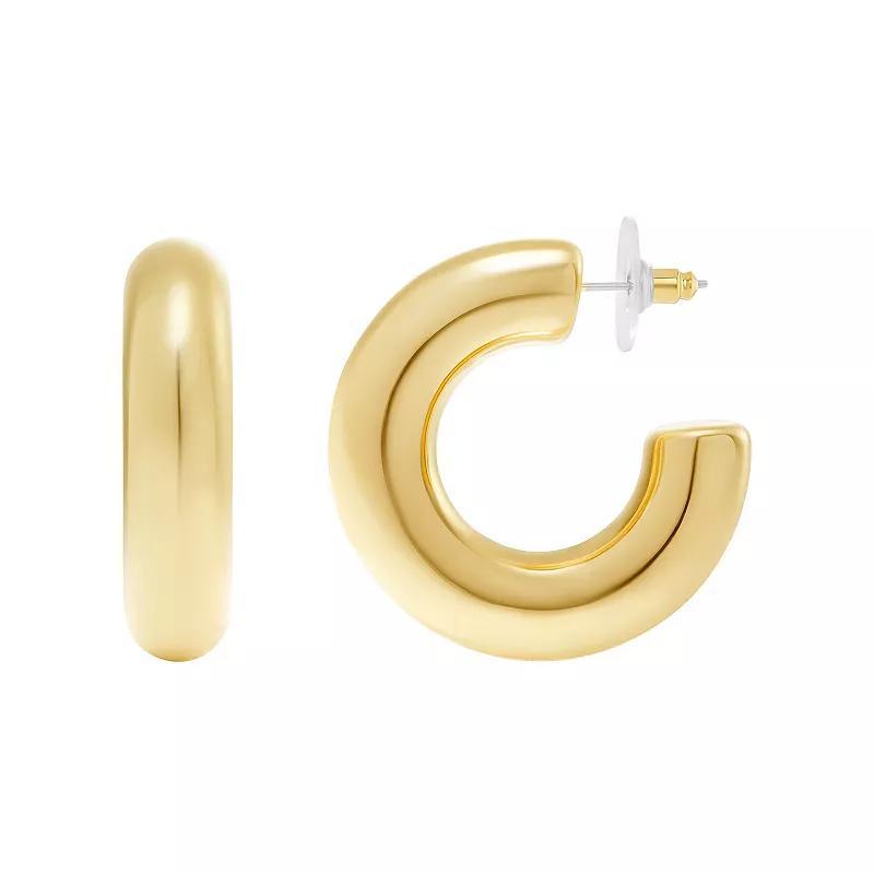 Emberly Polished Tube C Hoop Earrings, Womens, Yellow Gold Tone Product Image