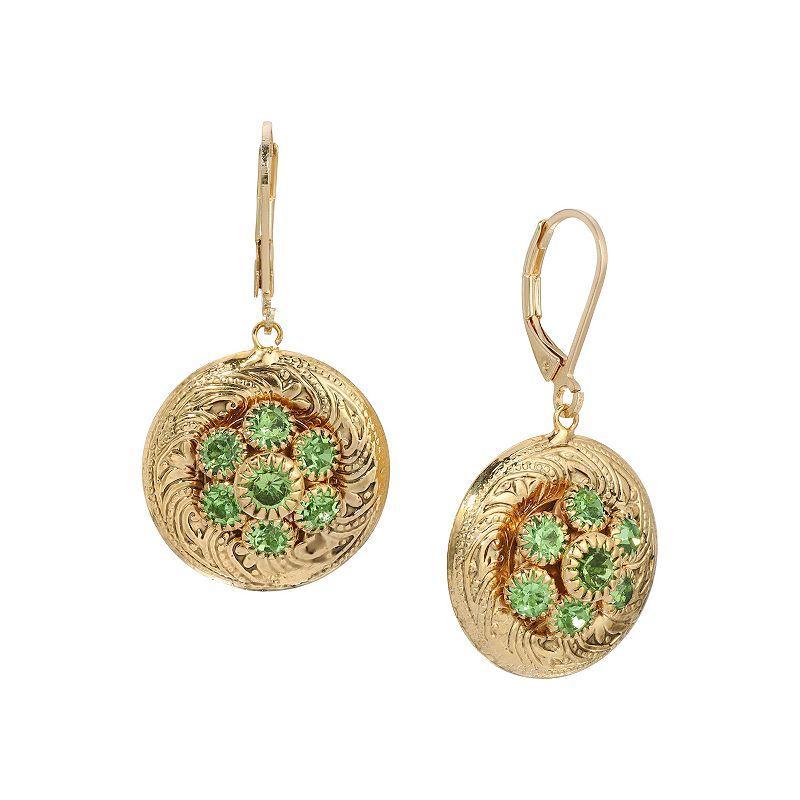 1928 14k Gold Tone Glass Stone Leverback Earrings, Womens, Green Product Image