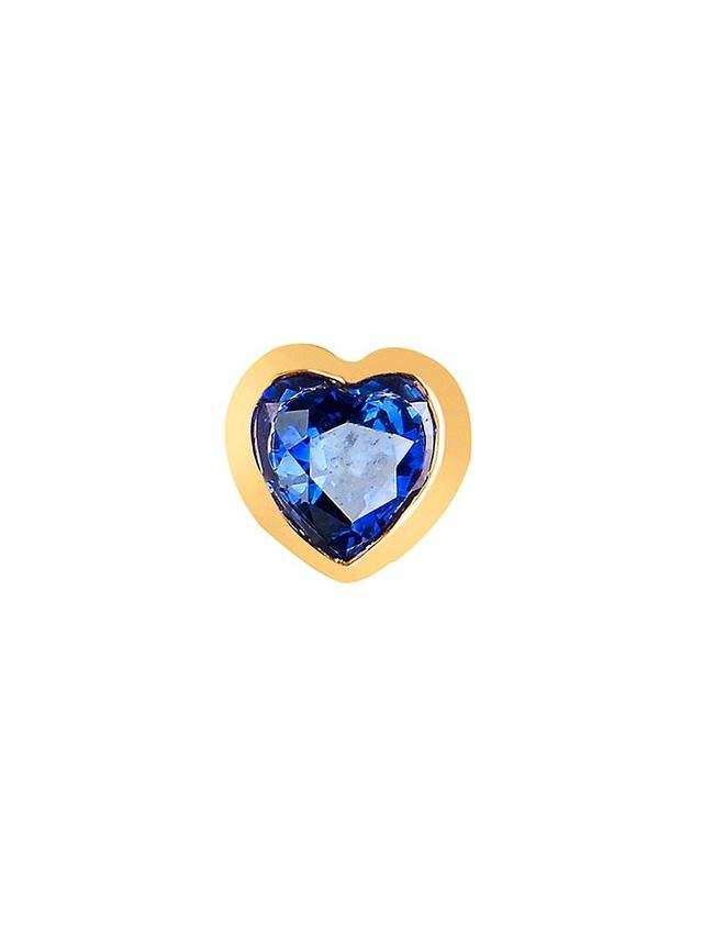 Womens 14K Yellow Gold & Blue Sapphire Heart Stud Earring Product Image