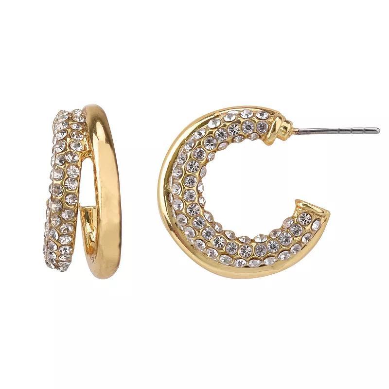 Womens Gold Tone Double Hoop Earrings with Pave Stone Accents, None Product Image