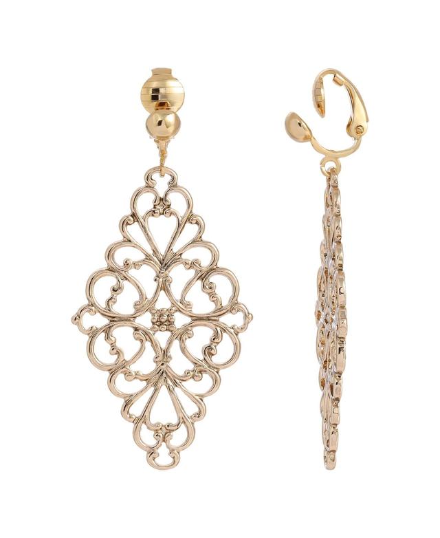 1928 Gold Tone Filigree Diamond Clip On Earrings, Womens, Silver Tone Product Image