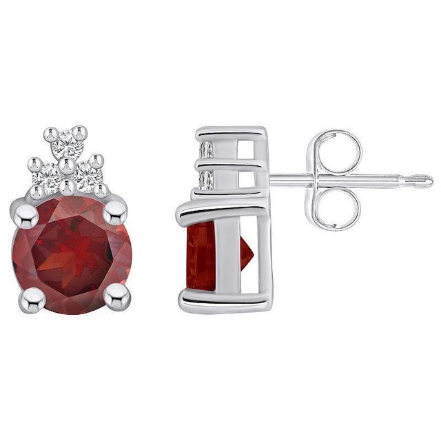 Alyson Layne 14k White Gold Round Garnet & 1/10 Carat T.W. Diamond Earrings, Womens Product Image