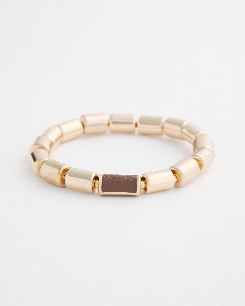 Gold Tone Barrel Stretch Bracelet Product Image