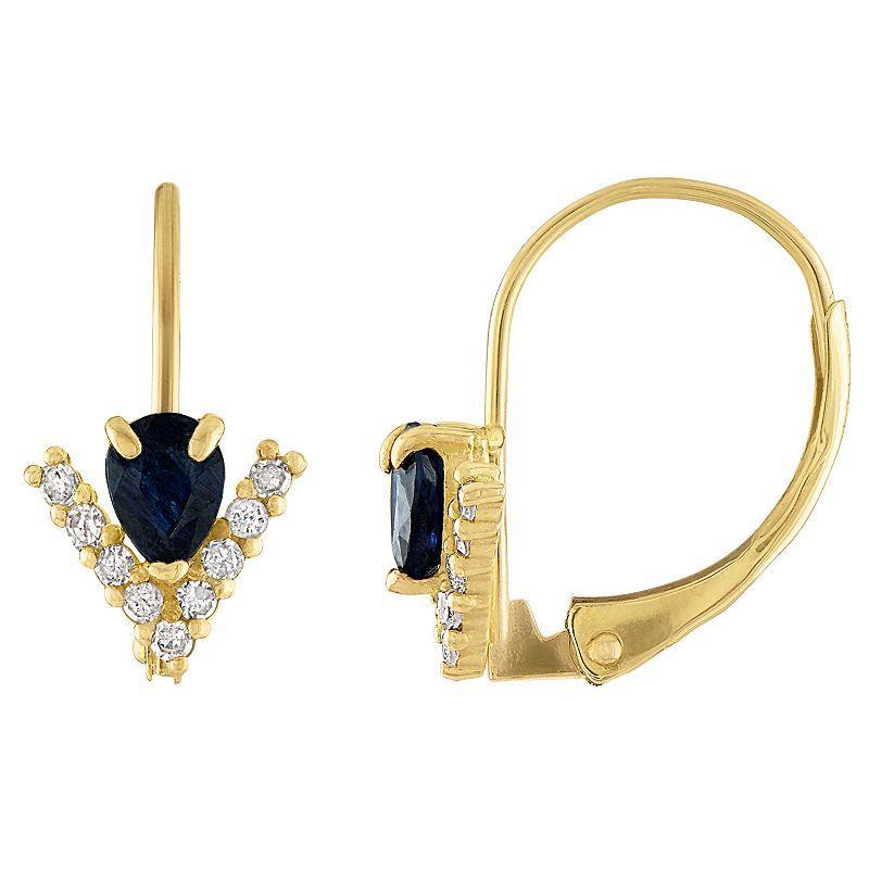 Tiara 10k Gold Sapphire & Diamond Accent Leverback Earrings, Womens Product Image