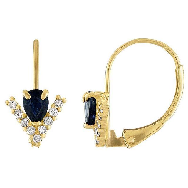 Tiara 10k Gold Sapphire & Diamond Accent Leverback Earrings, Womens, Yellow Product Image