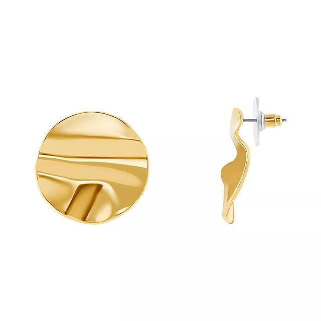 Emberly Polished Hammered Round Stud Earrings, Womens, Yellow Product Image