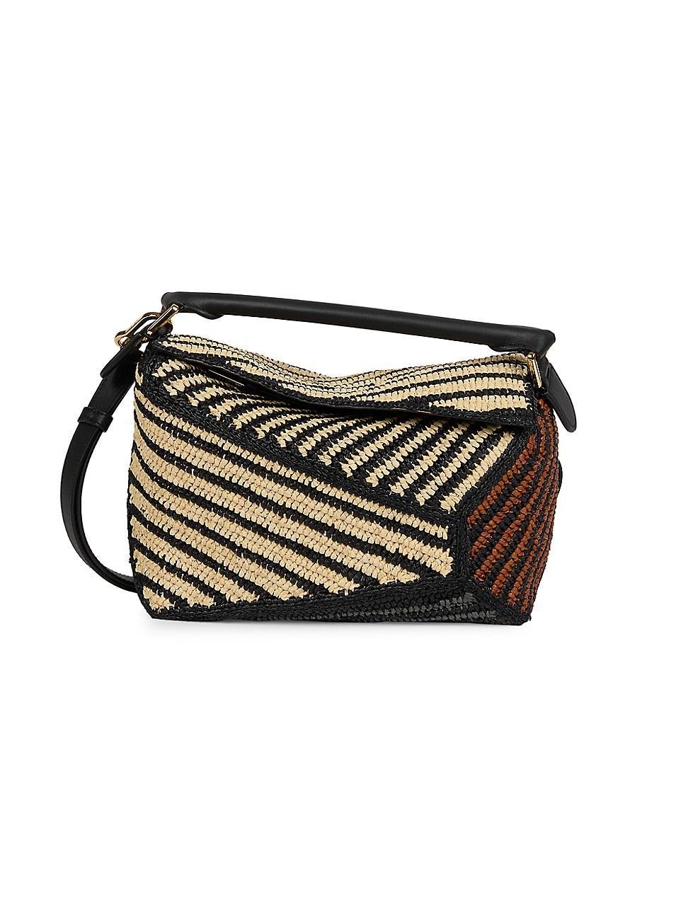 Womens LOEWE x Paulas Ibiza Puzzle Edge Small Striped Raffia Bag Product Image