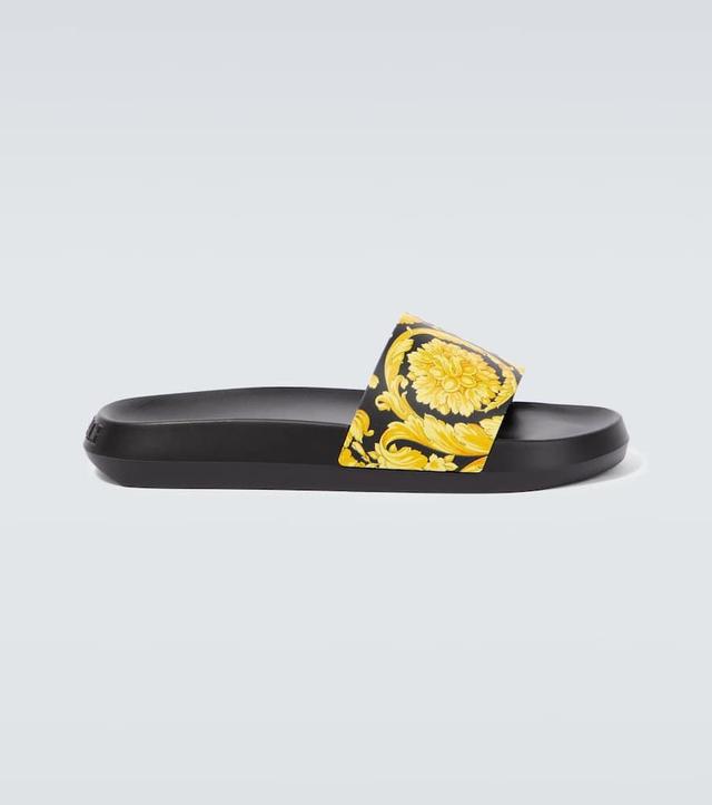 VERSACE Printed Slides In Black+gold Product Image