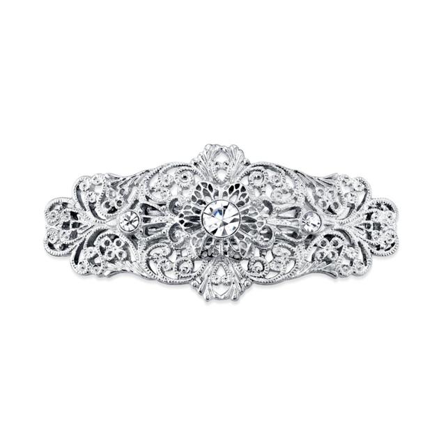 2028 Silver-Tone Crystal Filigree Bar Barrette Product Image