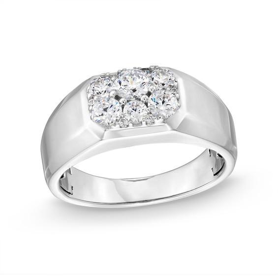 Men's 1 CT. T.w. Emerald-Shaped Multi-Diamond Dome Ring in 14K White Gold Product Image