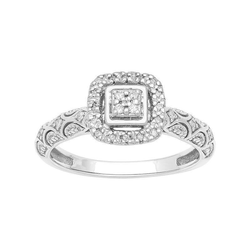 Love Always Sterling Silver 1/8 Carat T.W. Diamond Halo Promise Ring, Womens White Product Image