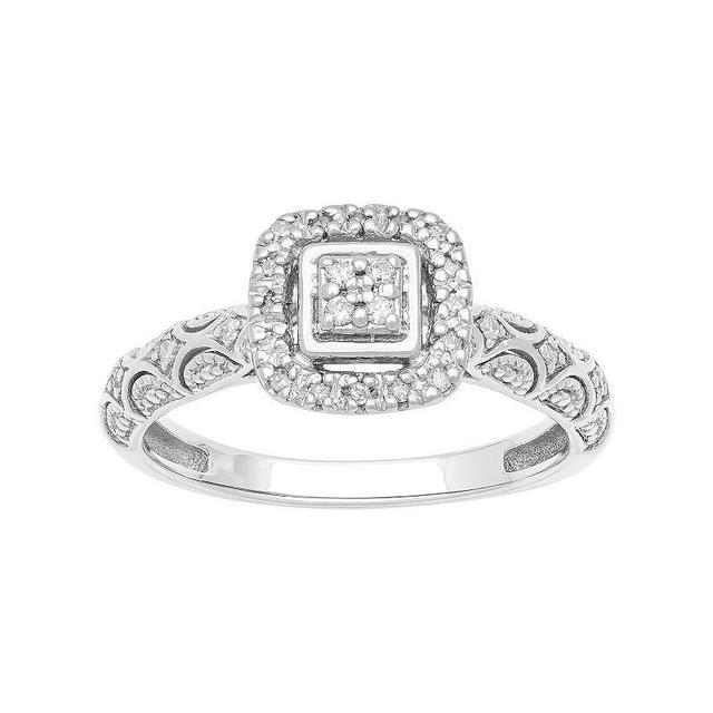 Love Always Sterling Silver 1/8 Carat T.W. Diamond Halo Promise Ring, Womens Product Image