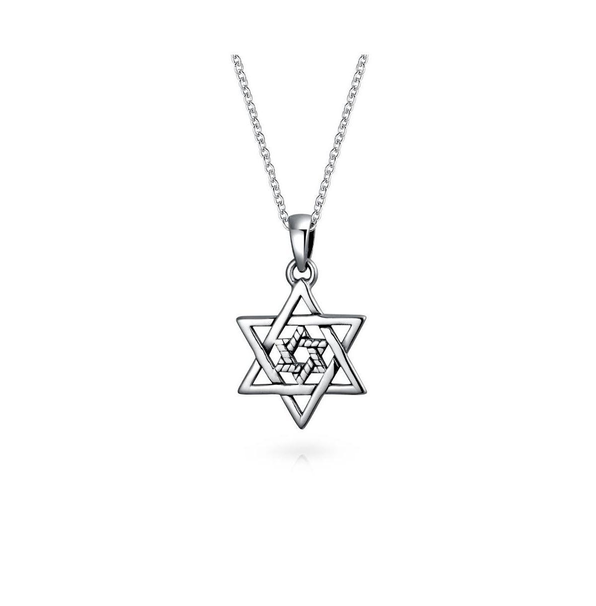 Bling Jewelry Small Hanukkah Jewish Two Star Religious Magen Judaica Intertwined Star Of David Pendant Necklace For Women or Bat Mitzvah .925 Sterling Product Image