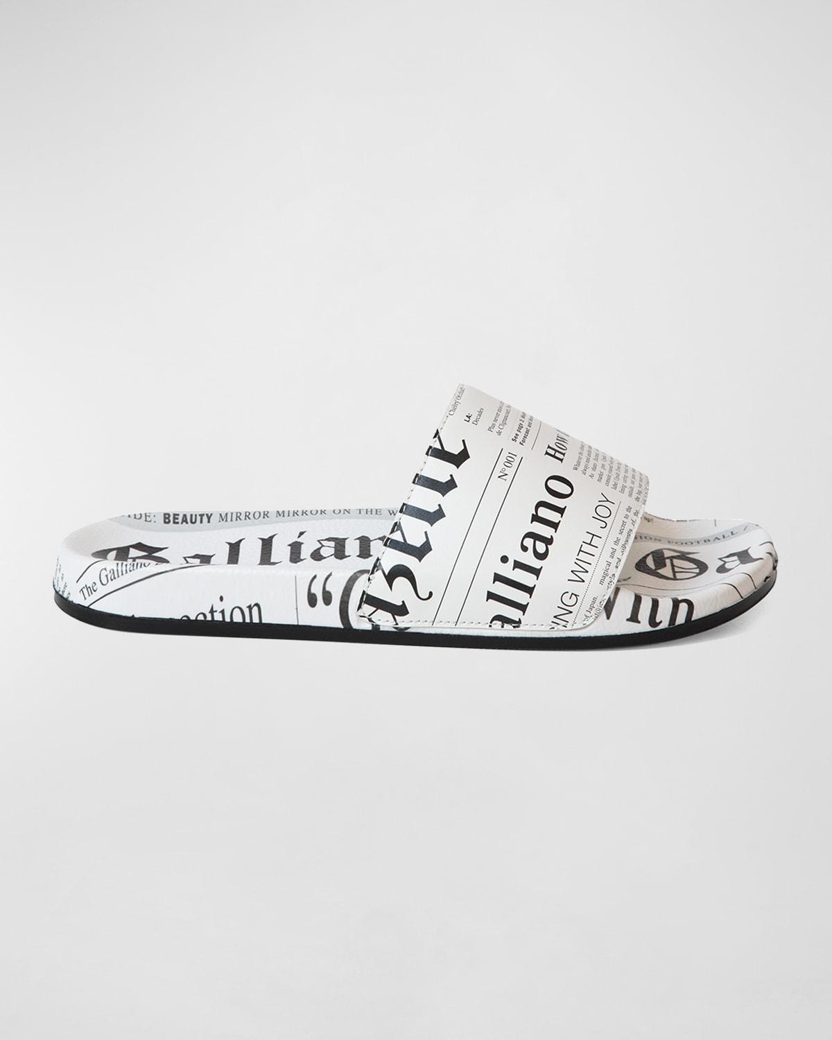 Mens Gazette-Print Leather Pool Slides Product Image