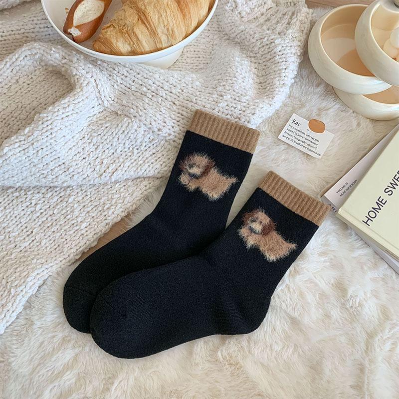 Dog Print Contrast Trim Socks Product Image