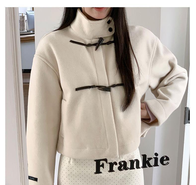 Mock Neck Frog Buttoned Plain Crop Jacket Product Image