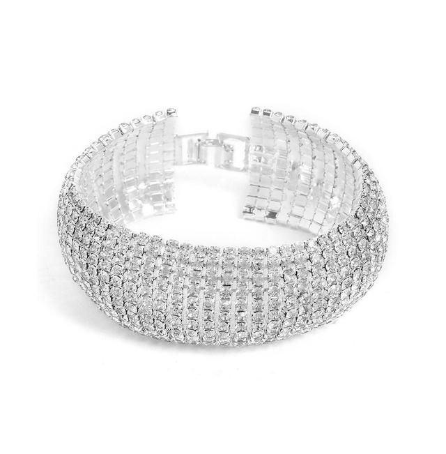 Sohi Womens Silver Embellished Statement Bracelet Product Image