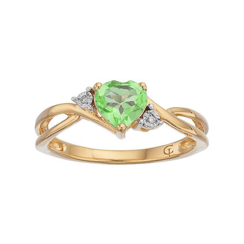 10k Gold Peridot & Diamond Accent Swirl Heart Ring, Womens Green Product Image