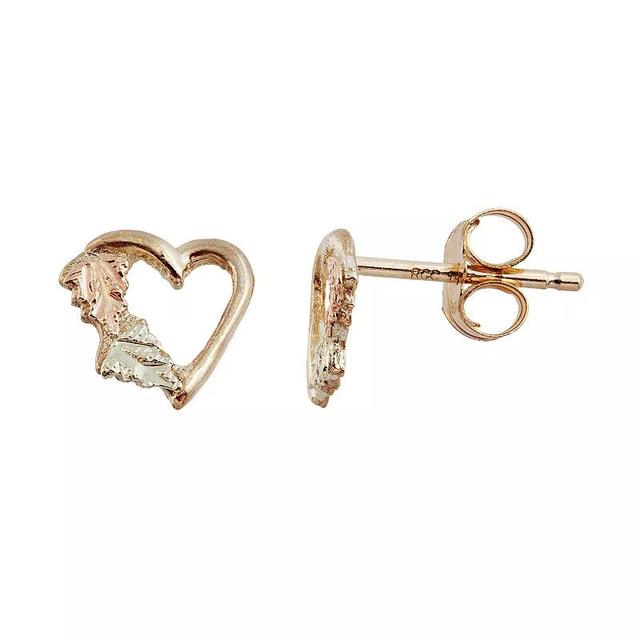 Black Hills Gold Tri Tone Leaf Heart Stud Earrings, Womens, 10k Gold Product Image