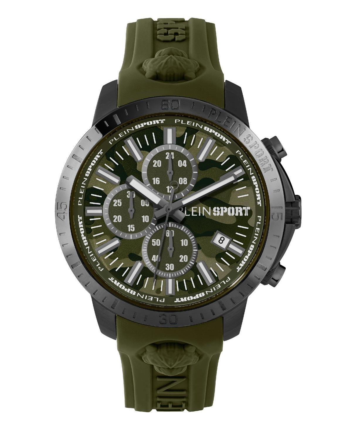 Plein Sport Mens Chronograph Date Quartz Plein Gain Green Silicone Strap Watch 43mm - Ion Plated Black Product Image