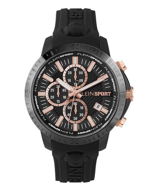 Plein Sport Mens Chronograph Date Quartz Plein Gain Black Silicone Strap Watch 43mm - Ion Plated Black Product Image