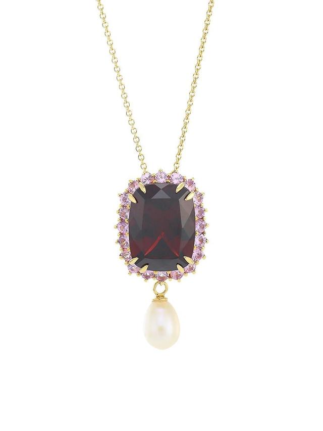 Womens 18K Yellow Gold, 7-8MM Freshwater Pearl Drop & Rhodolite Garnet Pendant Necklace Product Image