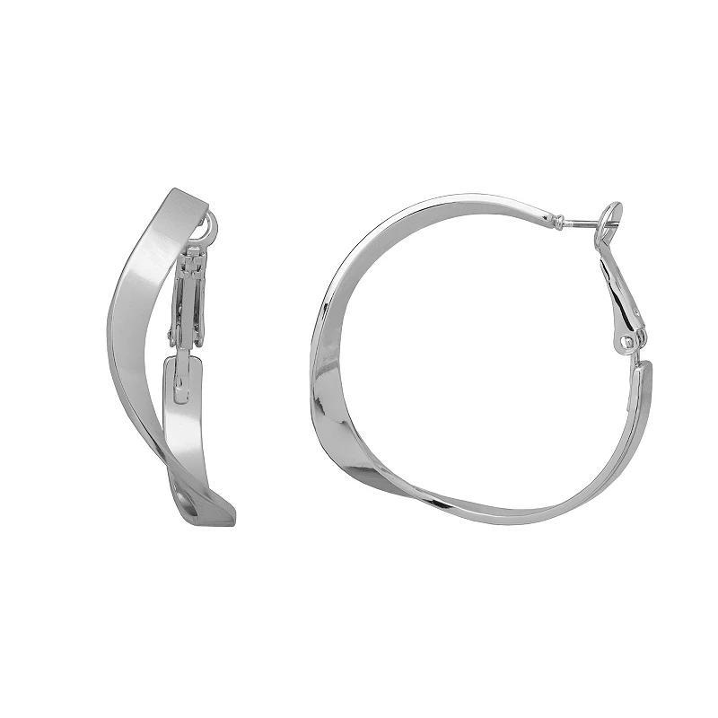 Emberly Silver Tone Sculptural Flattened Hoop Earrings, Womens Product Image