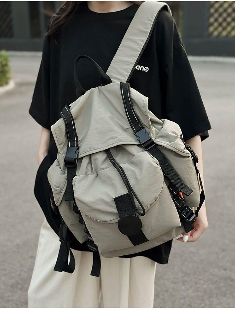 Flap Drawstring Buckle Nylon Backpack Product Image