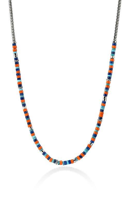 Mens Heishi Sterling Silver, Lapis Lazuli, Turquoise, & Enamel Chain Necklace Product Image