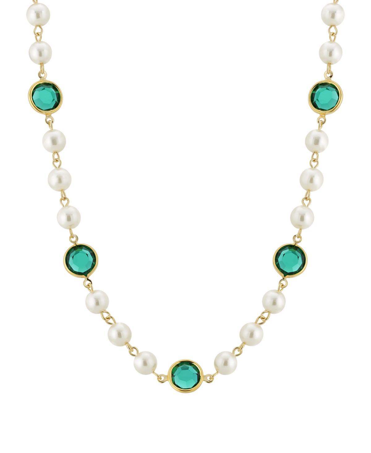 1928 Gold Tone Simulated Pearl & Crystal Strandage Necklace, Womens, Green Product Image