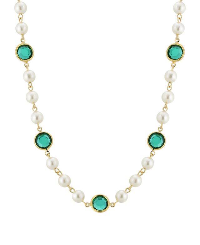 1928 Gold Tone Simulated Pearl & Crystal Strandage Necklace, Womens, Green Product Image