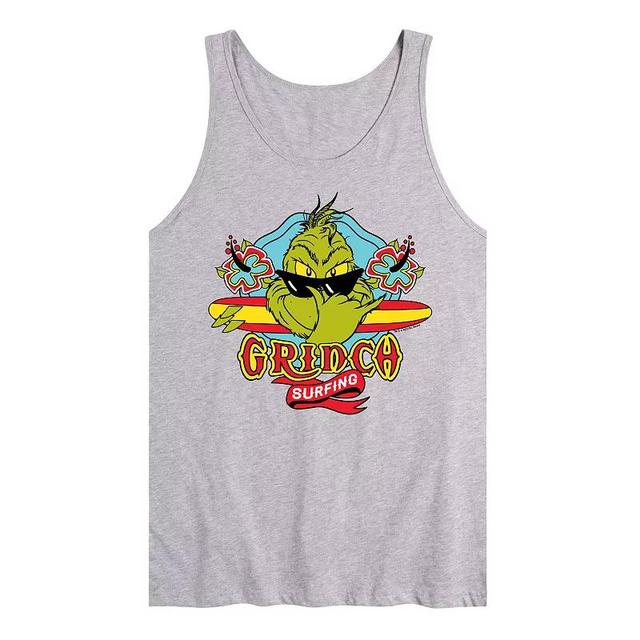 Mens Dr. Seuss The Grinch Surfing Graphic Tank Top Grey Gray Product Image