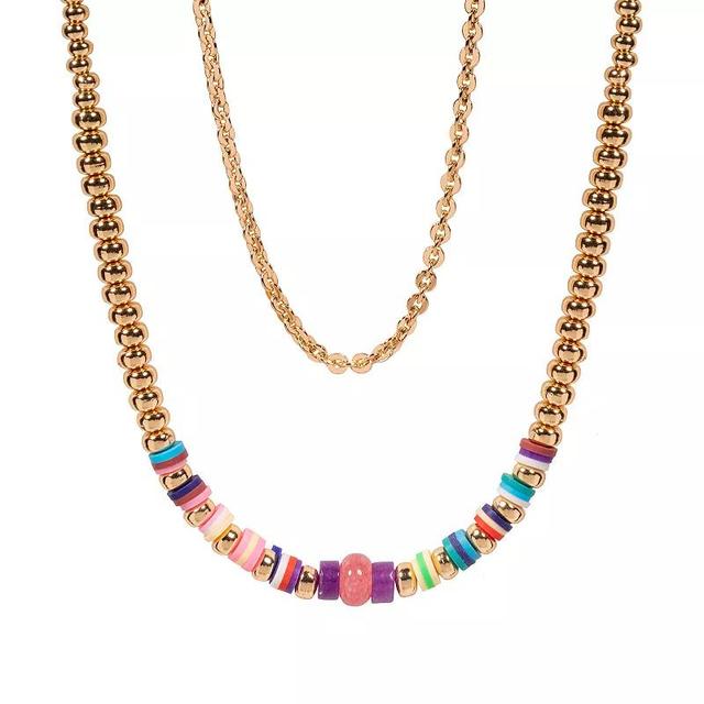 Emberly Gold Tone Multi Color Beaded 2 Row Necklace, Womens Product Image