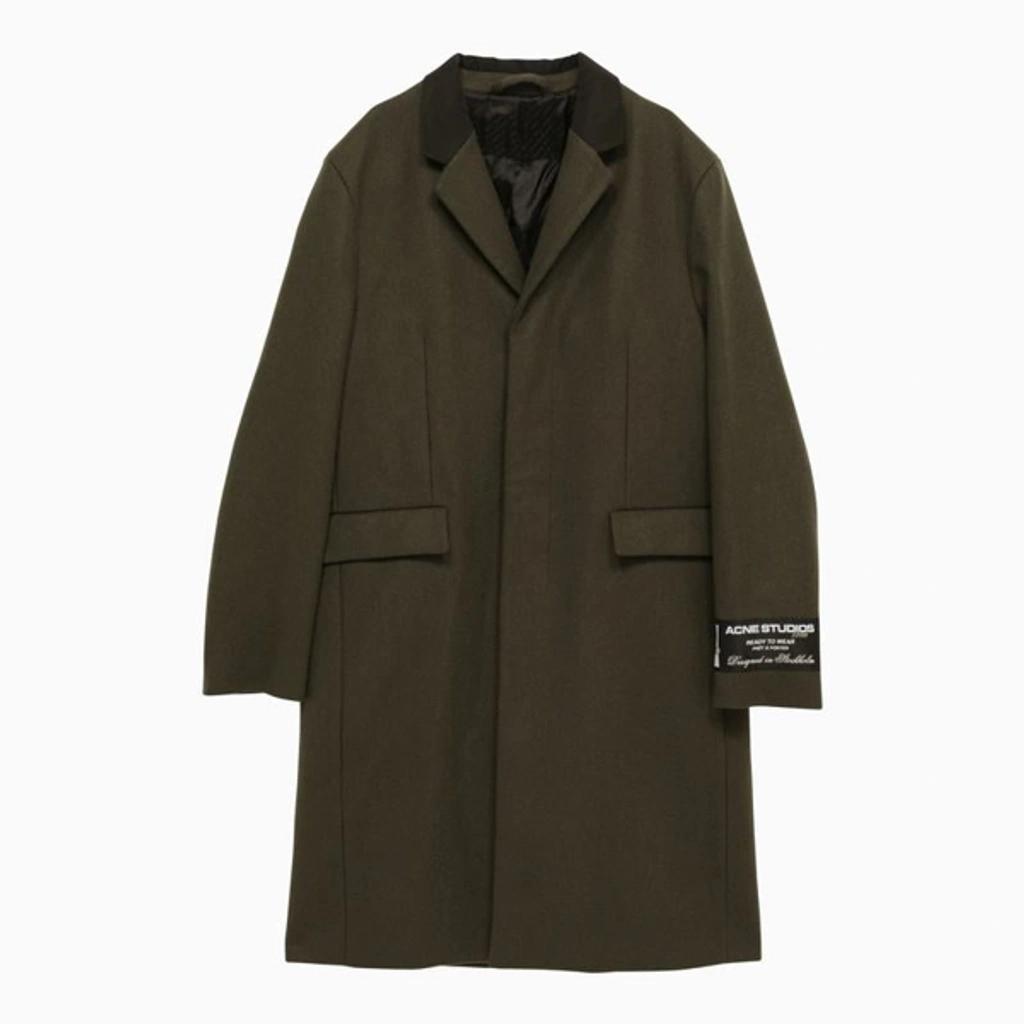 Single-breasted Wool-blend Military Coat Men In Green Product Image