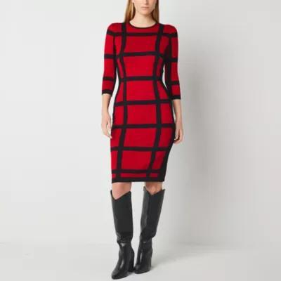 Danny & Nicole Womens 3/4 Sleeve Windowpane Sweater Dress Product Image