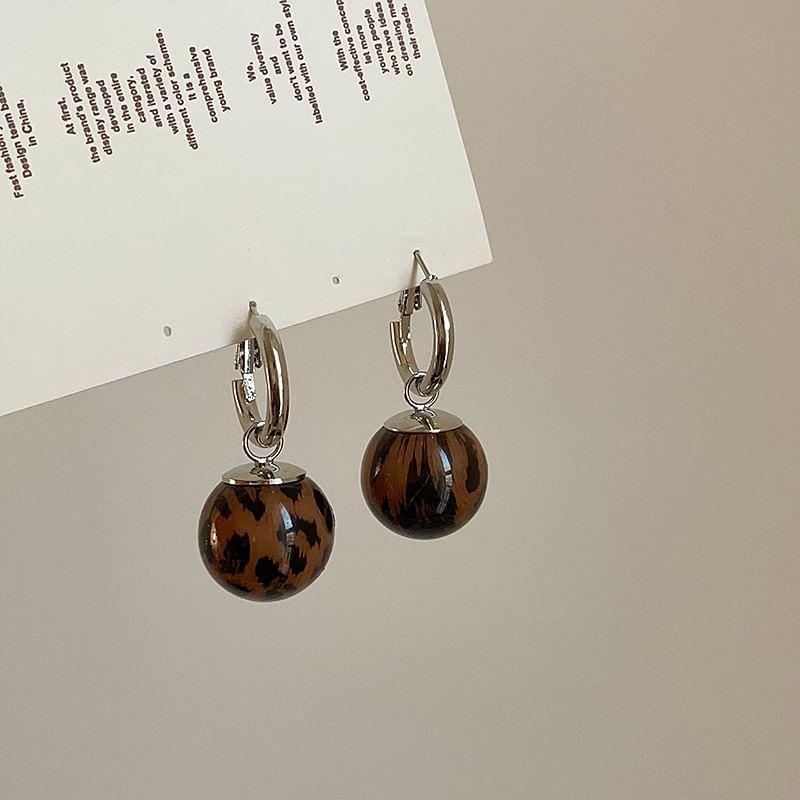 925 Sterling Silver Leopard Print Ball Drop Earring Product Image