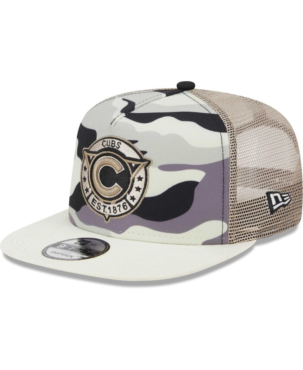 Mens New Era White Chicago Cubs Chrome Camo A-Frame 9FIFTY Trucker Snapback Hat Product Image