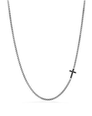 Mens Streamline Cross Station Necklace with Pav Black Diamonds Product Image