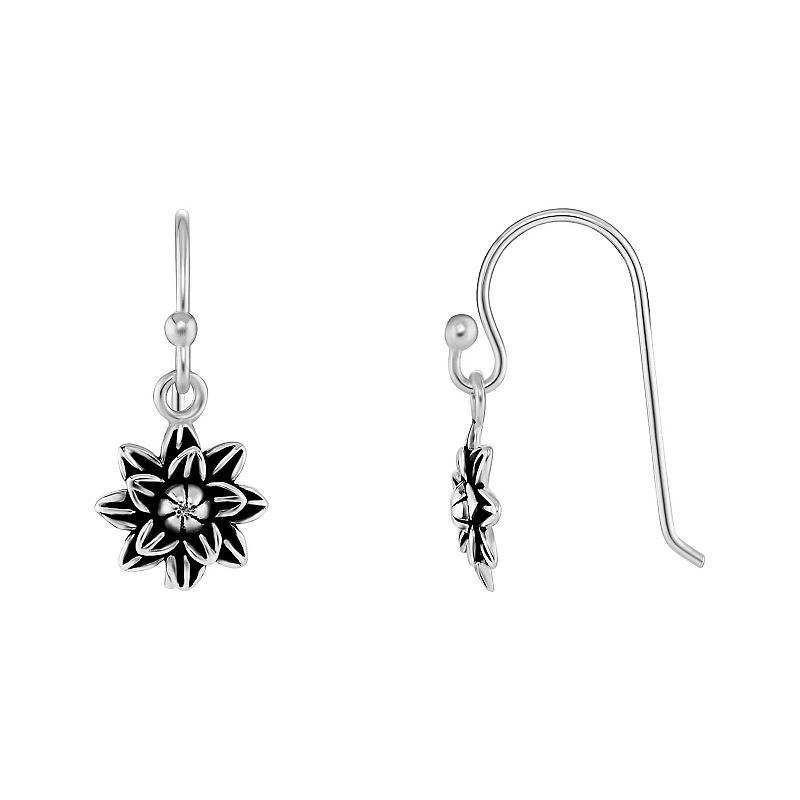 PRIMROSE Sterling Silver Polished & Oxidized Flower Drop Earrings, Womens Product Image