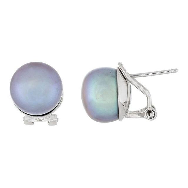 Cultured Freshwater Pearl Button Omega Stud Earrings, Womens, Grey Product Image