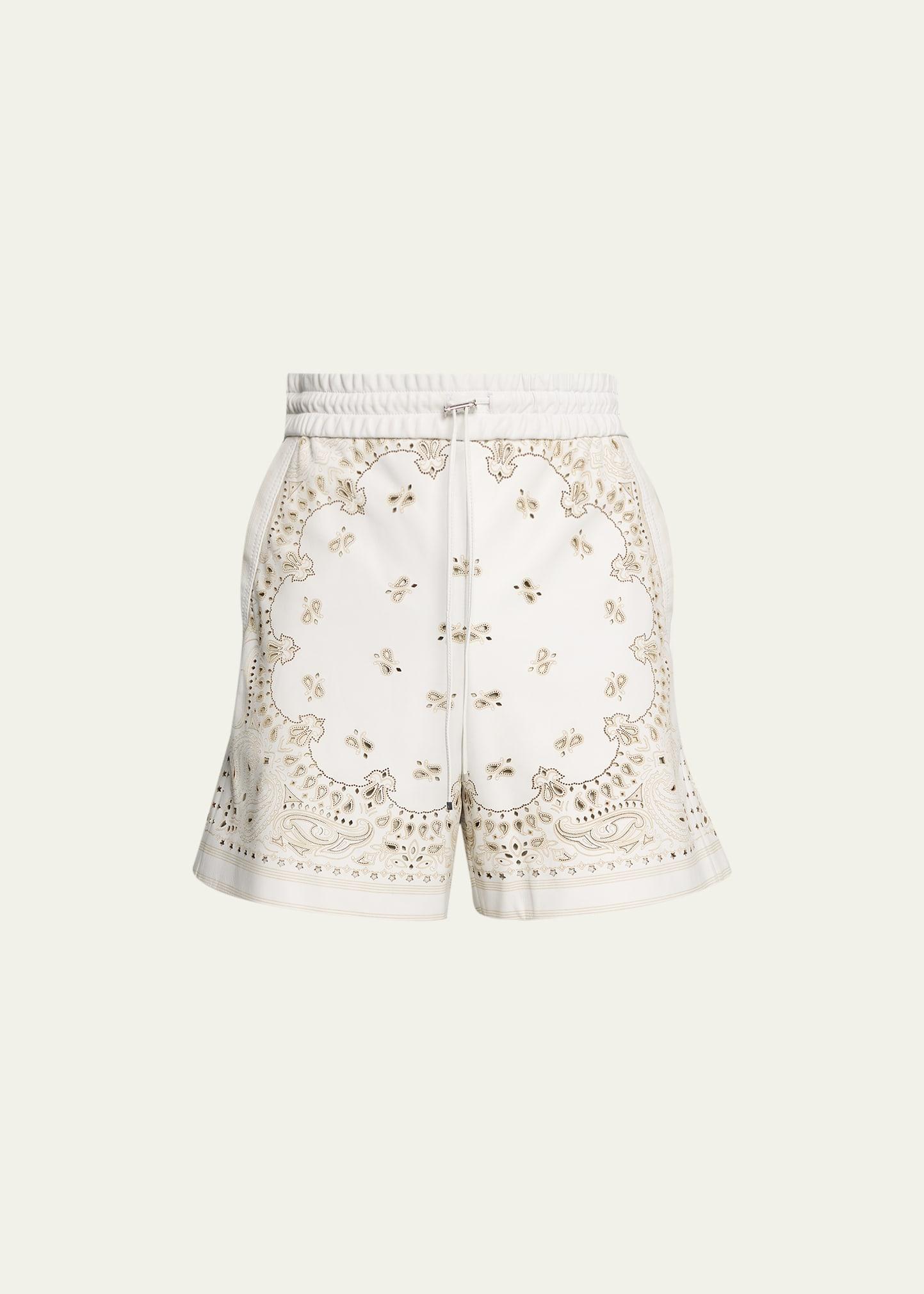 Mens Laser-Cut Leather Bandana Shorts Product Image