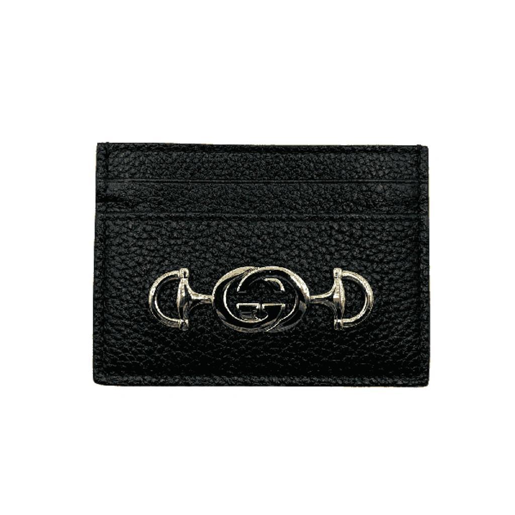 New Women's  Zumi Black Leather Card Holder Wallet Metal Gg Logo W/box Product Image