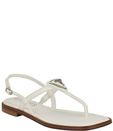 Guess Rainey Logo Embellish Patent Flat Thong Sandals Product Image