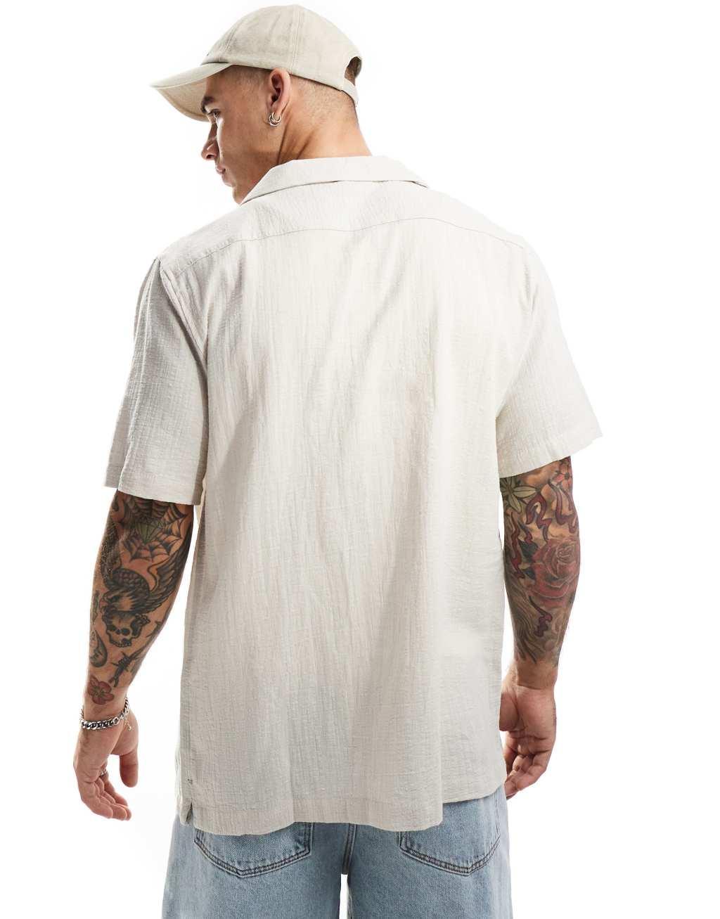 Cotton On riviera short sleeve shirt in light taupe Product Image