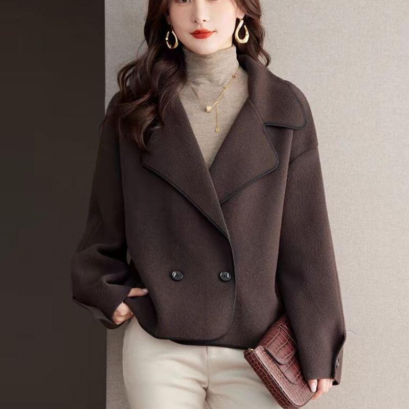 Collared Plain Double Breasted Coat Product Image