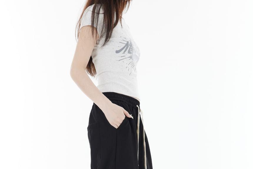 Drawstring Waist Plain Wide Leg Sweatpants Product Image