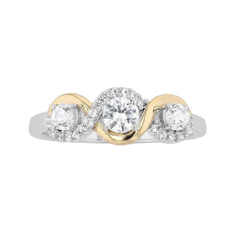 14k Gold Over Silver Two-Tone Lab-Created White Sapphire Ring, Womens Two Tone Product Image